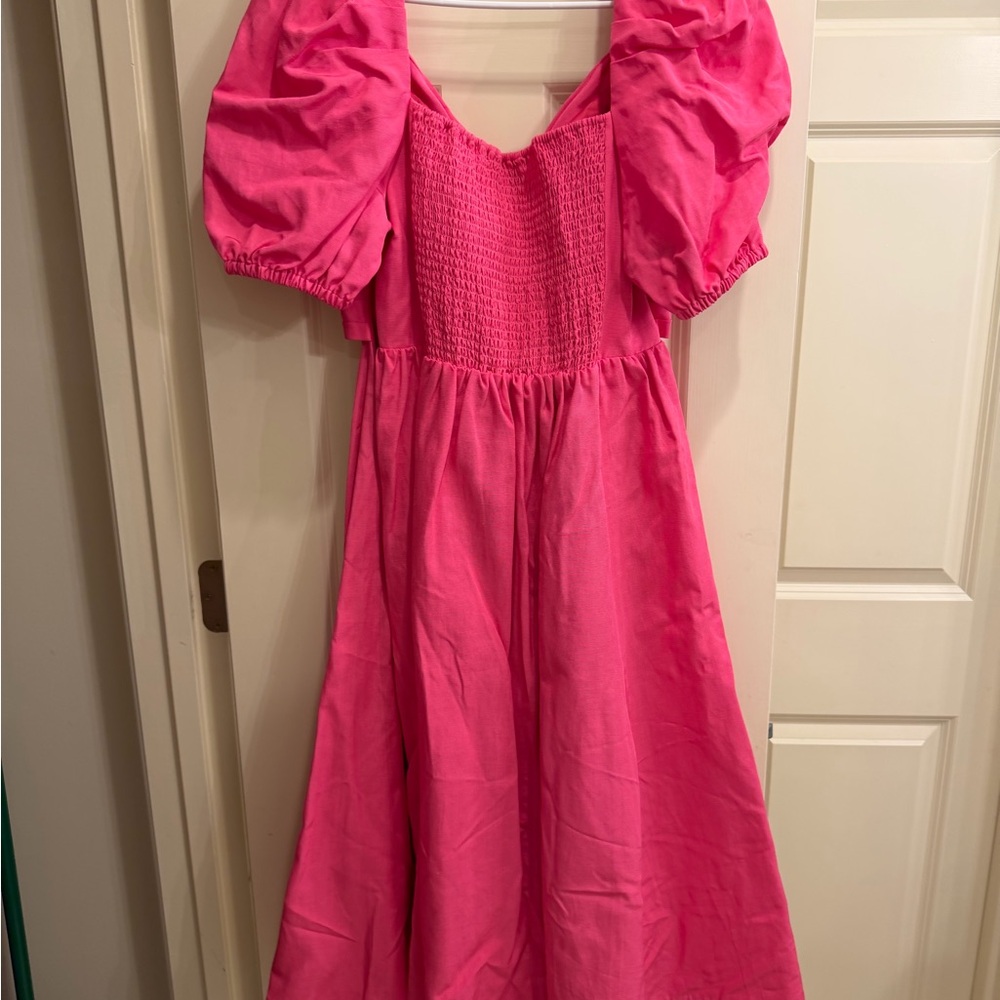Kate Spade New York Twist Bodice Puff Sleeve Midi Dress in pink - Picture 3 of 4